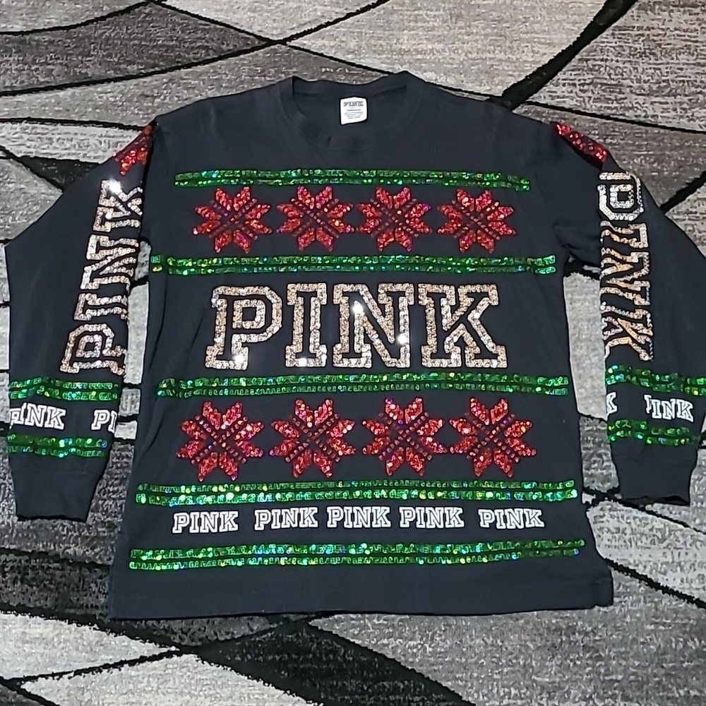 VS PINK CAMPUS 2017 CHRISTMAS SEQUINS LONG-SLEEVE TEE-SHIRT